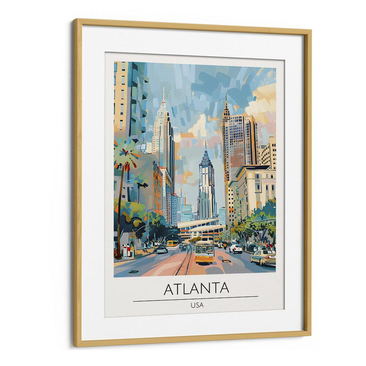 atlanta-usa travel posters in Oak Wood Frame With Mount