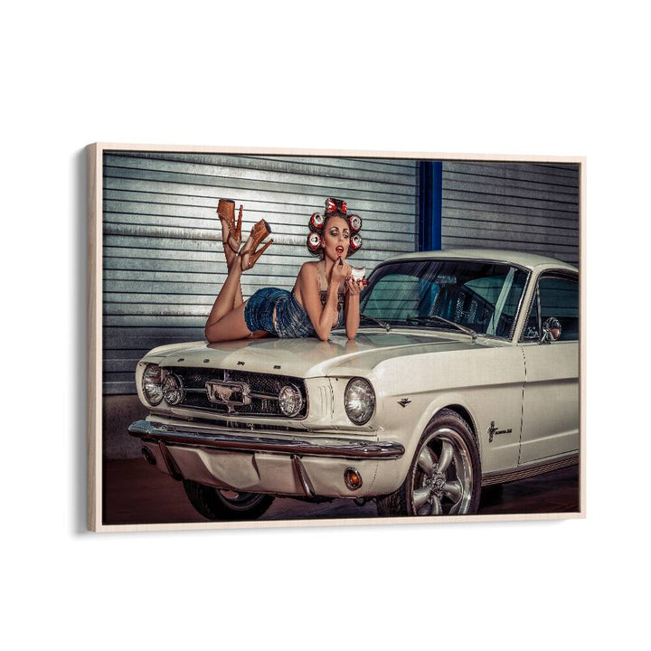 baby you can drive my car car poster in Oak Wood Floater Frame