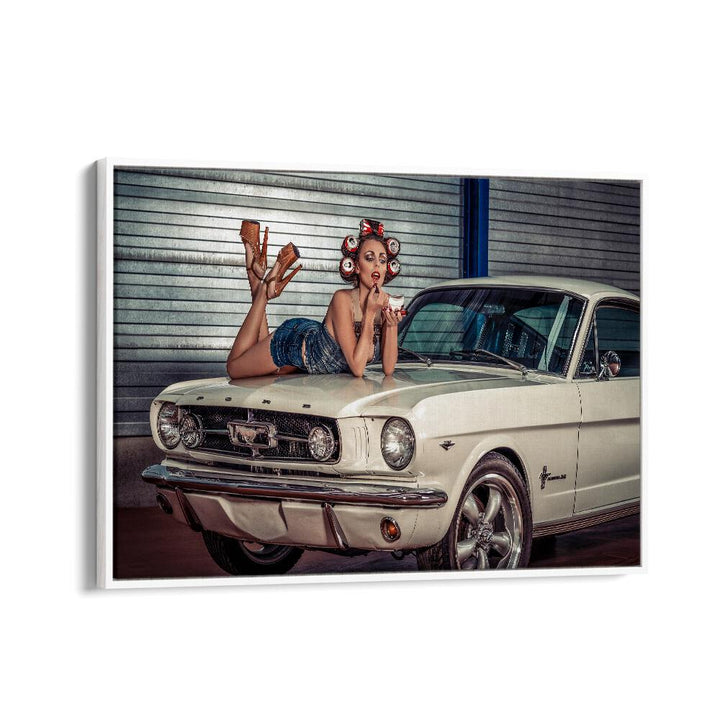 baby you can drive my car car poster in White Floater Frame