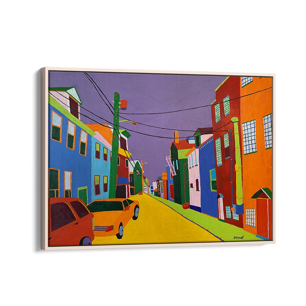 backstreet landscape art prints in Oak Wood Floater Frame