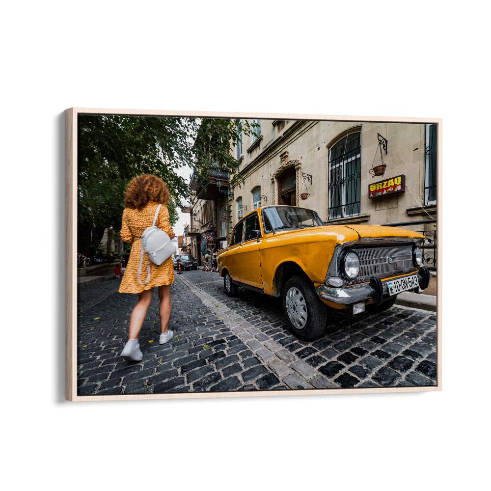 baku city car poster in Oak Wood Floater Frame