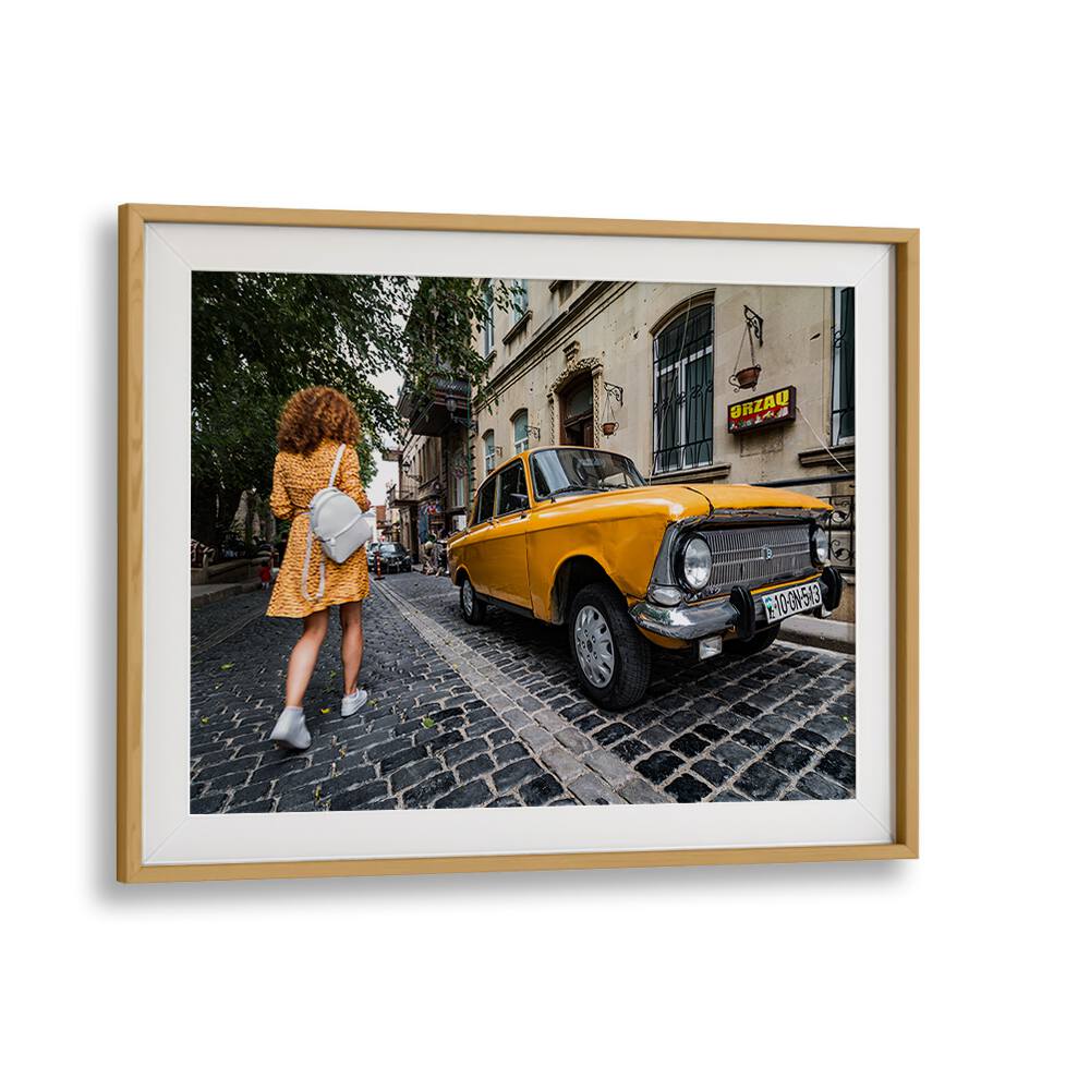 baku city car poster in Oak Wood Frame With Mount