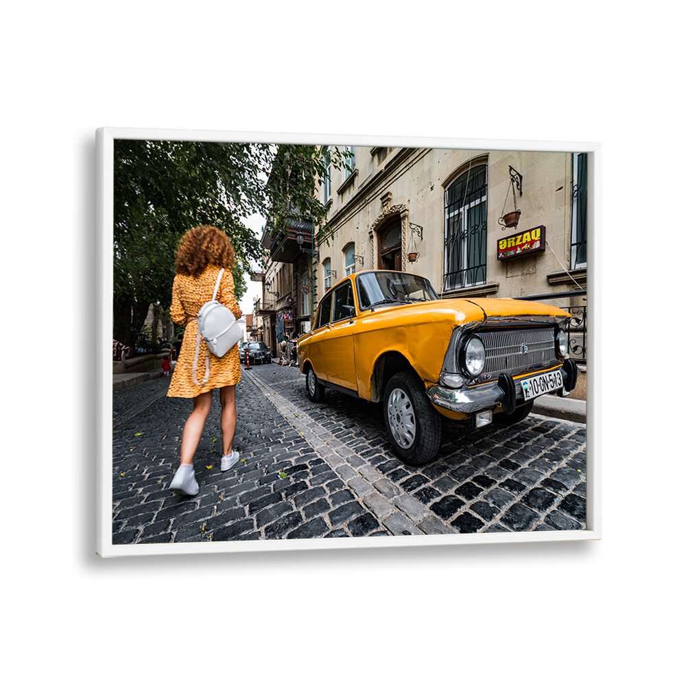 baku city car poster in White Plain Frame