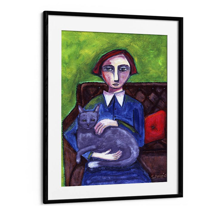 Vintage painting - LADY ON COUCH WITH CAT by Asianmonk