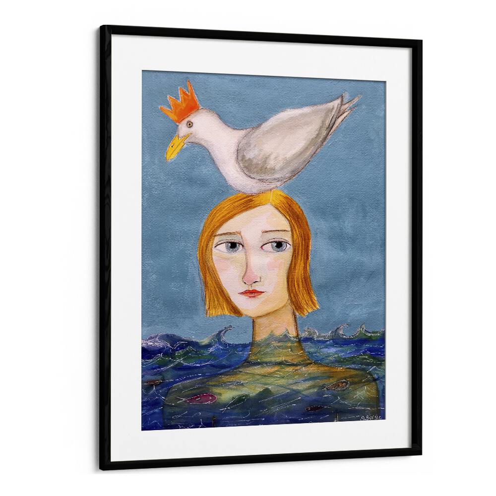 Vintage painting - WOMAN SWIMMING WITH DUCK by Asianmonk