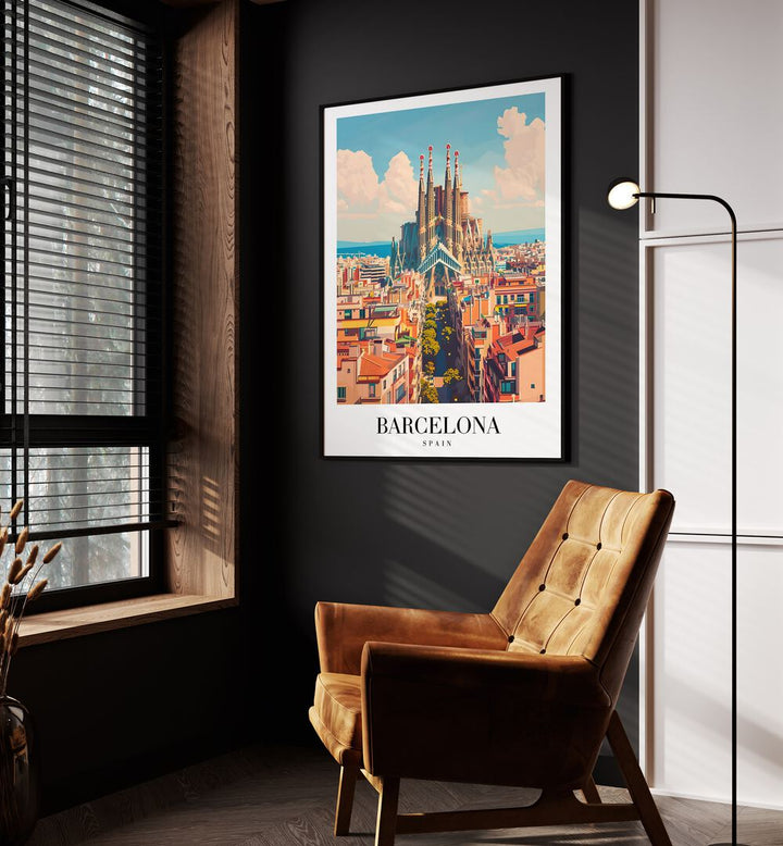 barcelona-spain travel posters Artwork III placed on a Wall 