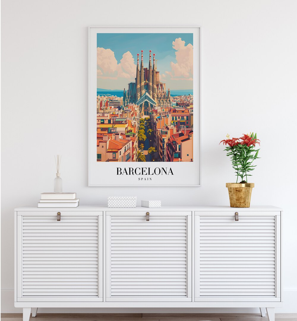 barcelona-spain travel posters Artwork IV placed on a Wall 