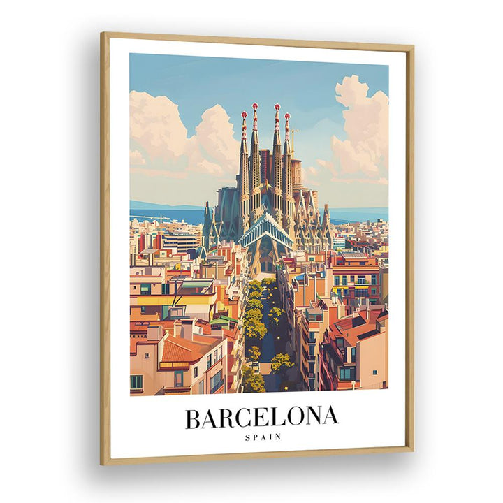 barcelona-spain travel posters in Oak Wood Plain Frame