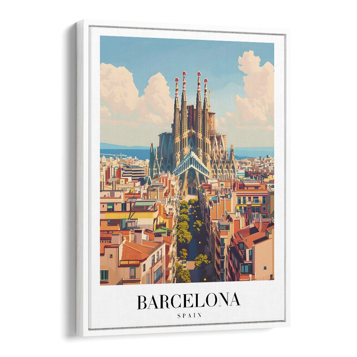 barcelona-spain travel posters in White Floater Frame