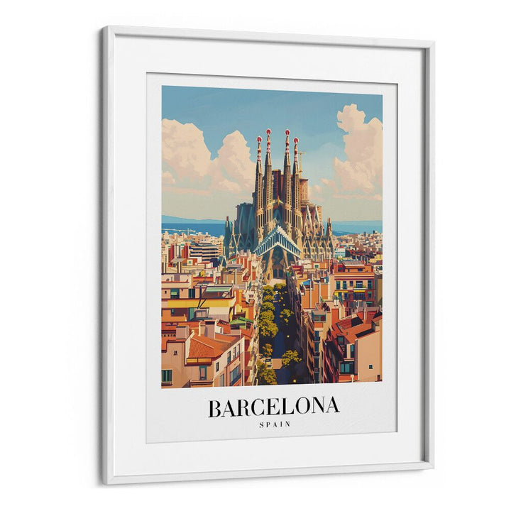 barcelona-spain travel posters in White Frame With Mount