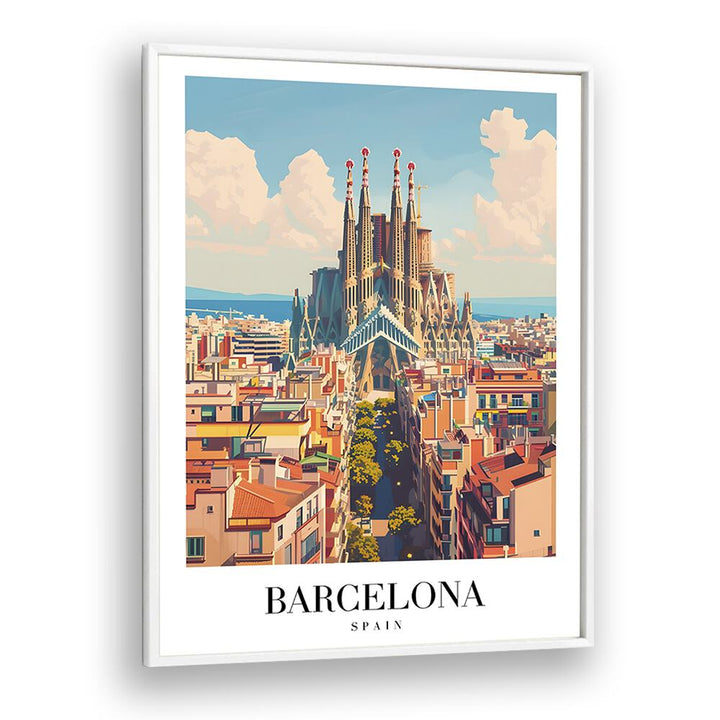 barcelona-spain travel posters in White Plain Frame