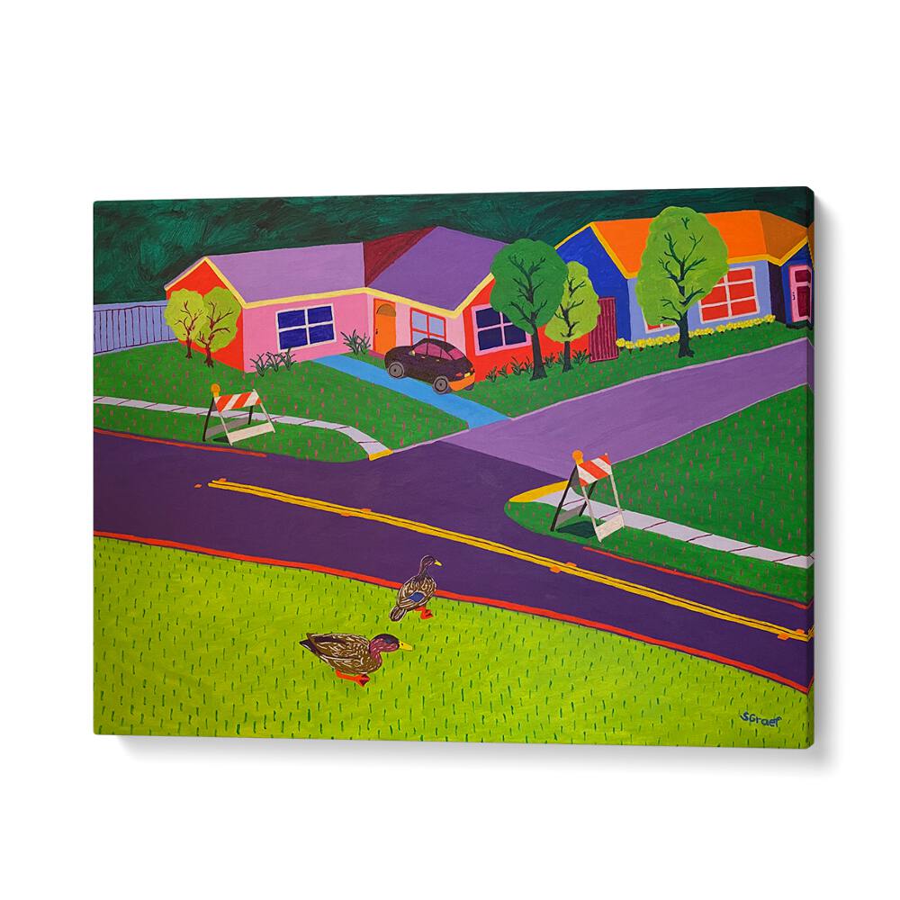 barricades and ducks landscape art prints in Gallery Wrap