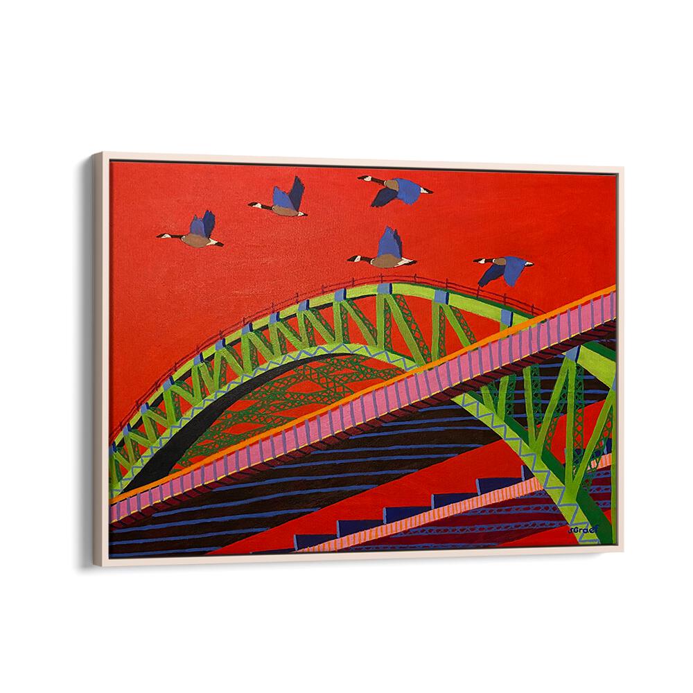 bayonne bridge landscape art prints in Oak Wood Floater Frame
