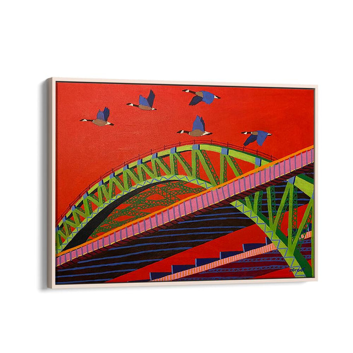 bayonne bridge landscape art prints in Oak Wood Floater Frame