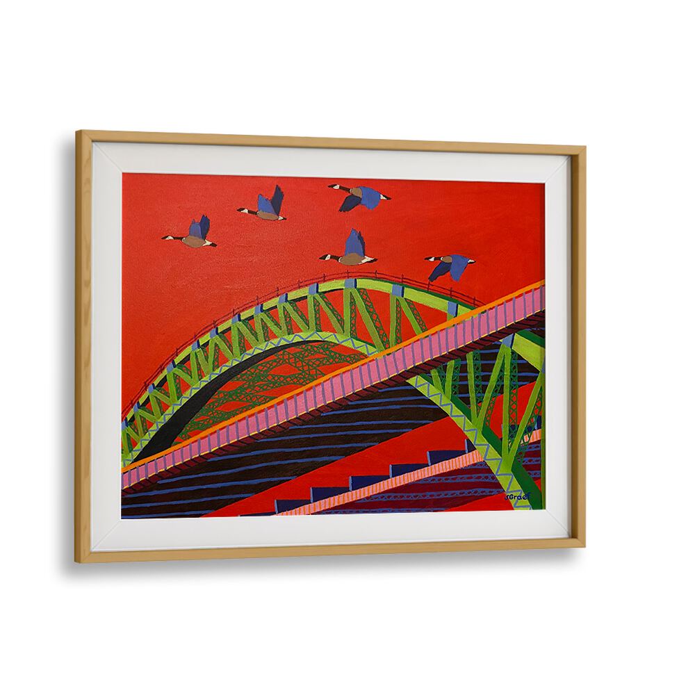 bayonne bridge landscape art prints in Oak Wood Frame With Mount