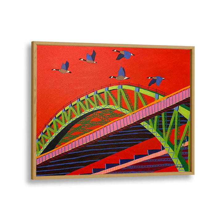 bayonne bridge landscape art prints in Oak Wood Plain Frame