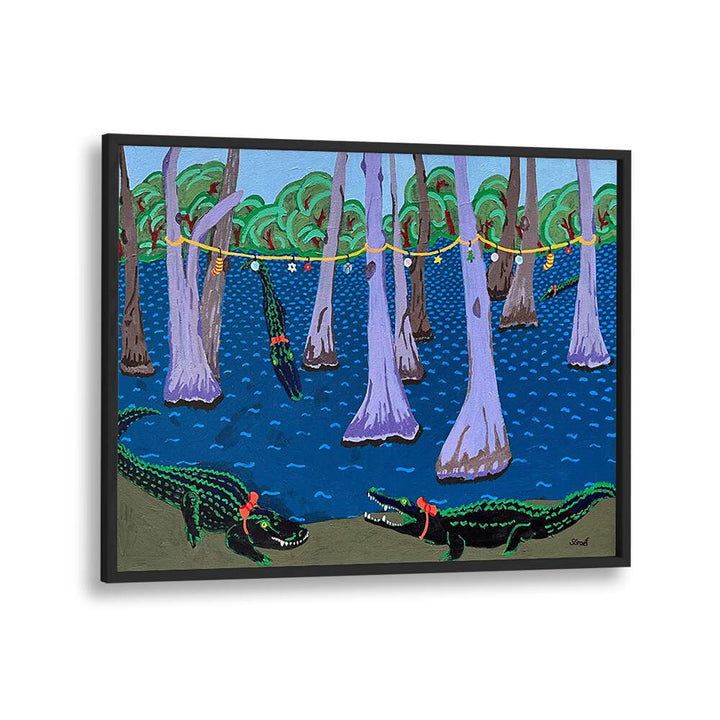 bayou holiday fantasy landscape art prints in Black Plain Frame