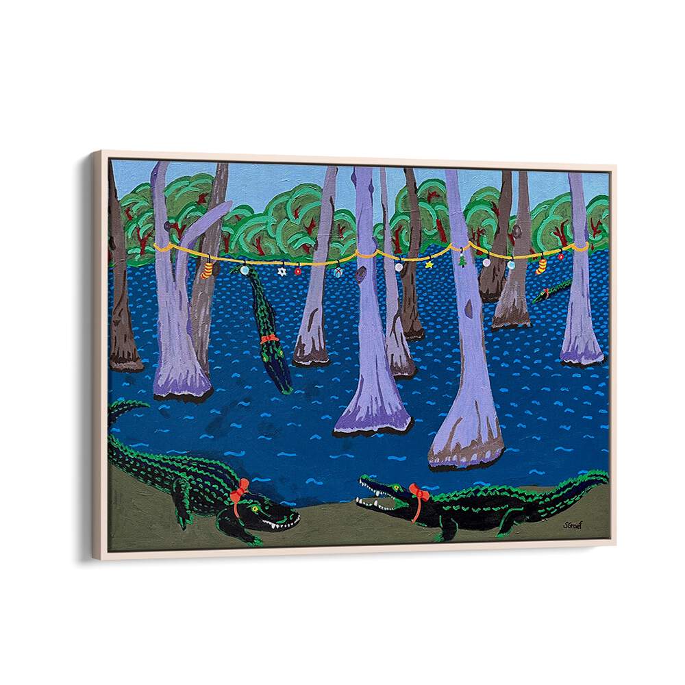 bayou holiday fantasy landscape art prints in Oak Wood Floater Frame