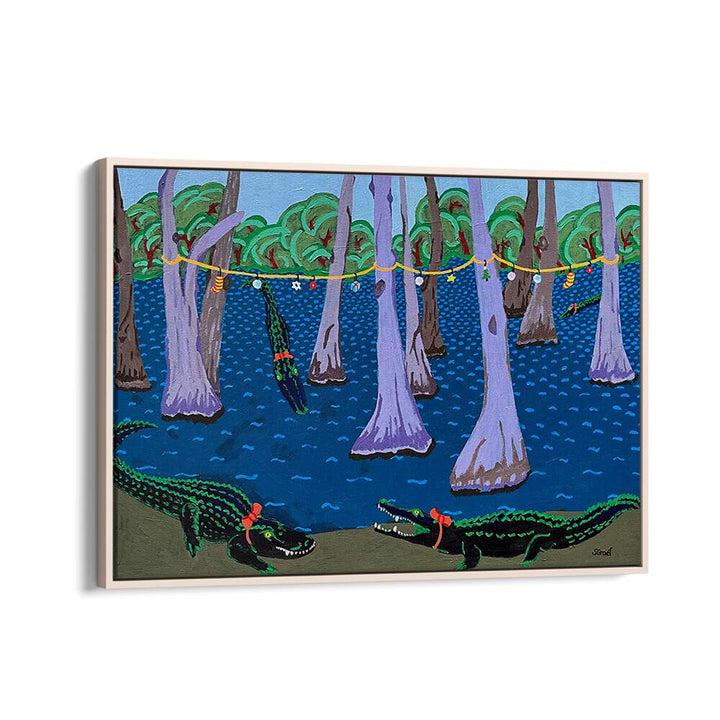 bayou holiday fantasy landscape art prints in Oak Wood Floater Frame