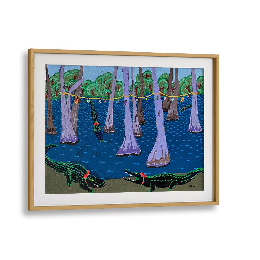 bayou holiday fantasy landscape art prints in Oak Wood Frame With Mount