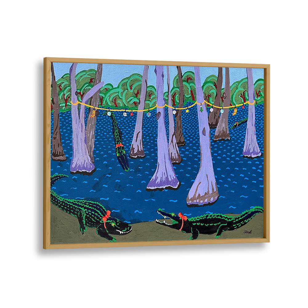 bayou holiday fantasy landscape art prints in Oak Wood Plain Frame