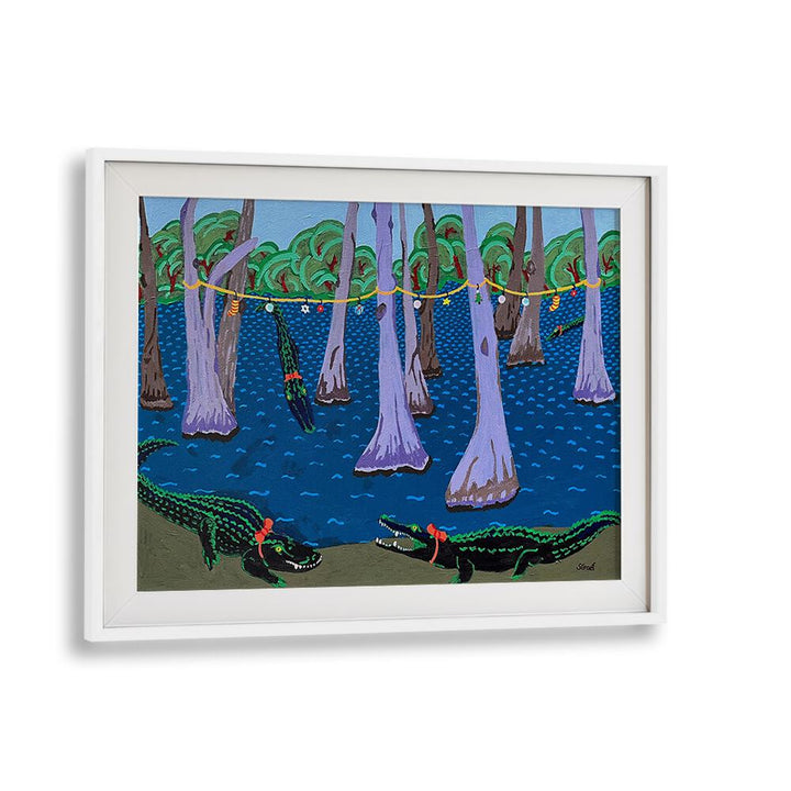 bayou holiday fantasy landscape art prints in White Frame With Mount