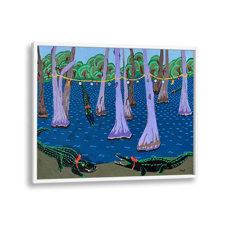 bayou holiday fantasy landscape art prints in White Plain Frame