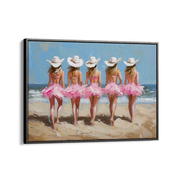 beachside cow girl chics electric wall art prints in Black Floater Frame