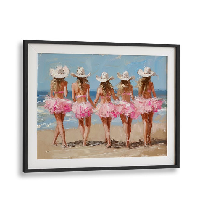 beachside cow girl chics electric wall art prints in Black Frame With Mount