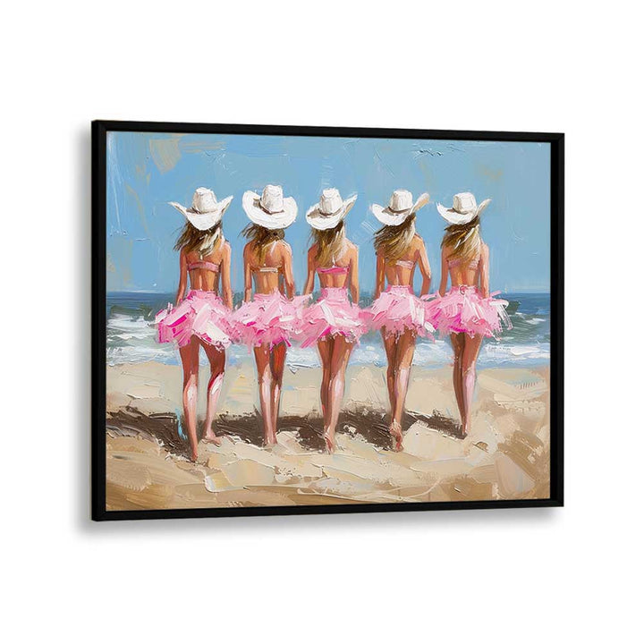 beachside cow girl chics electric wall art prints in Black Plain Frame