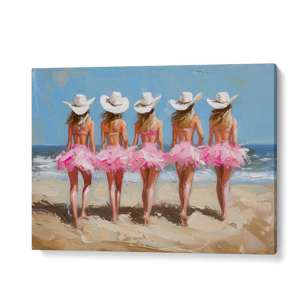 beachside cow girl chics electric wall art prints in Gallery Wrap