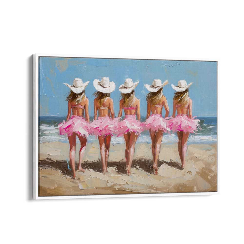 beachside cow girl chics electric wall art prints in White Floater Frame