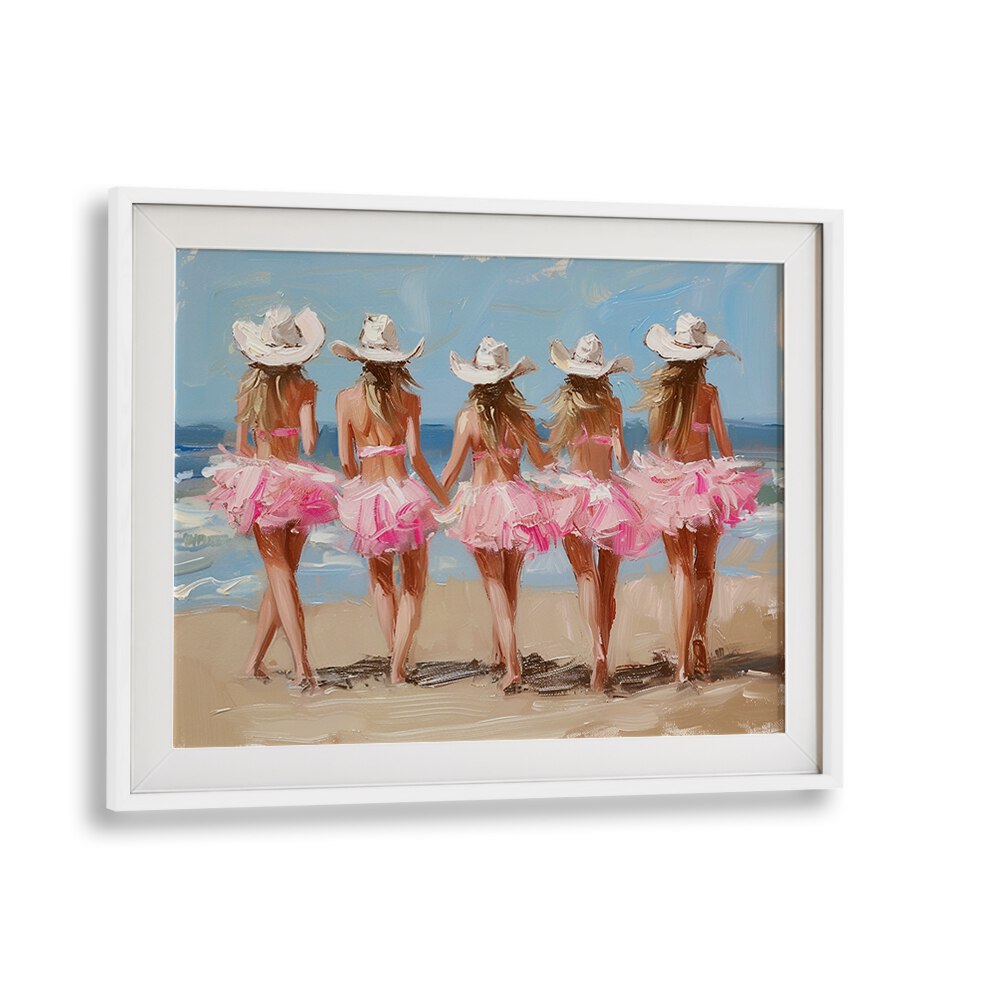 beachside cow girl chics electric wall art prints in White Frame With Mount