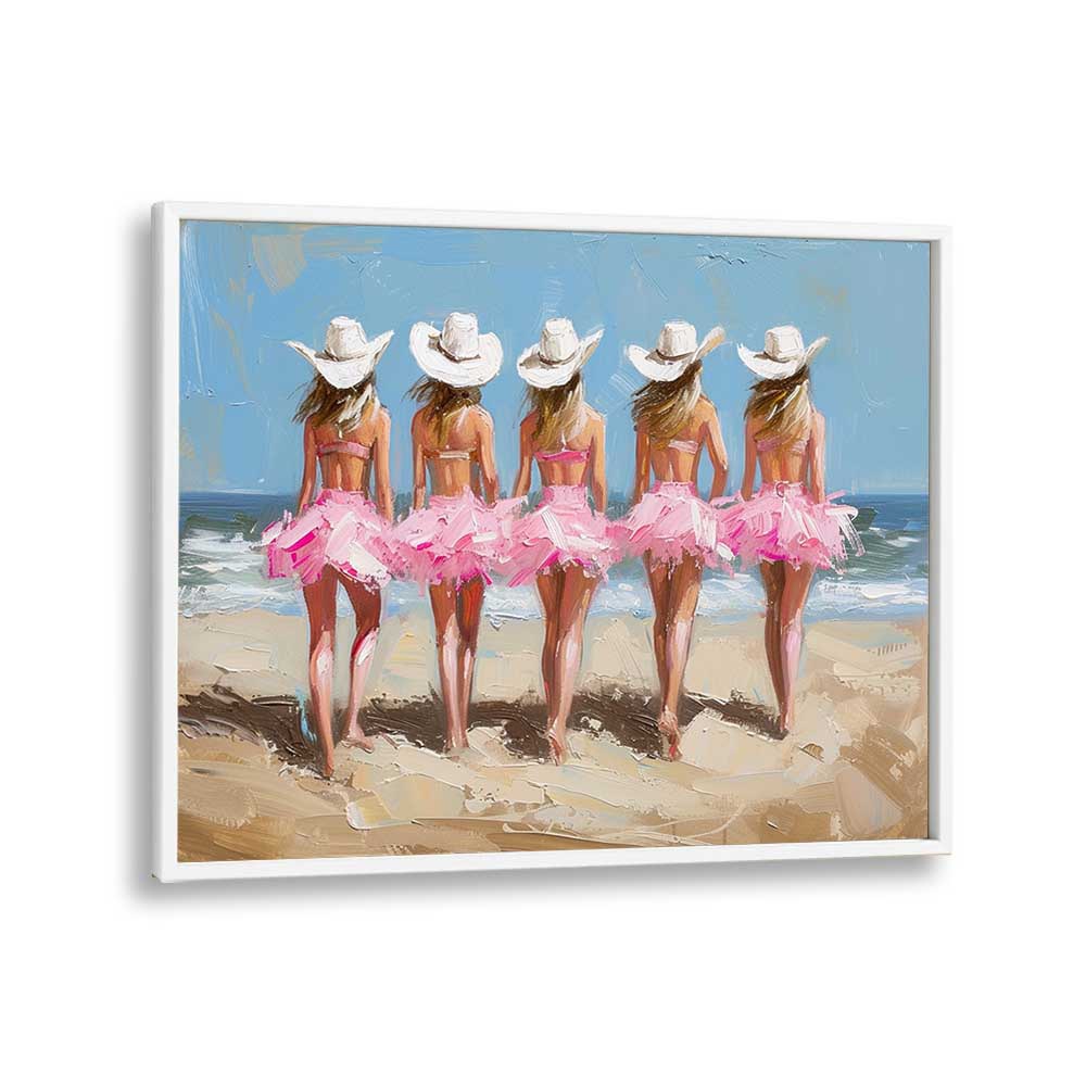 beachside cow girl chics electric wall art prints in White Plain Frame