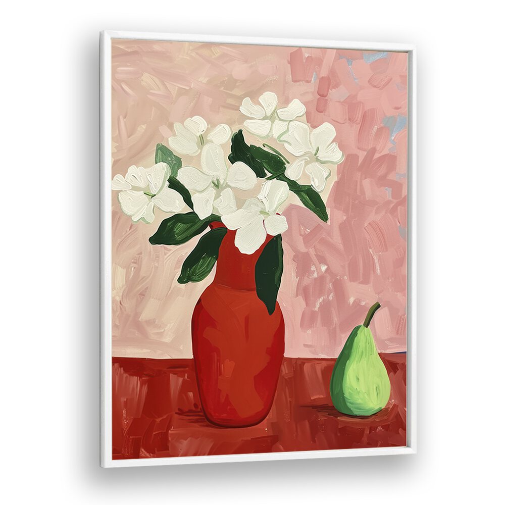 begonias and a pears electric wall art prints in White Plain Frame