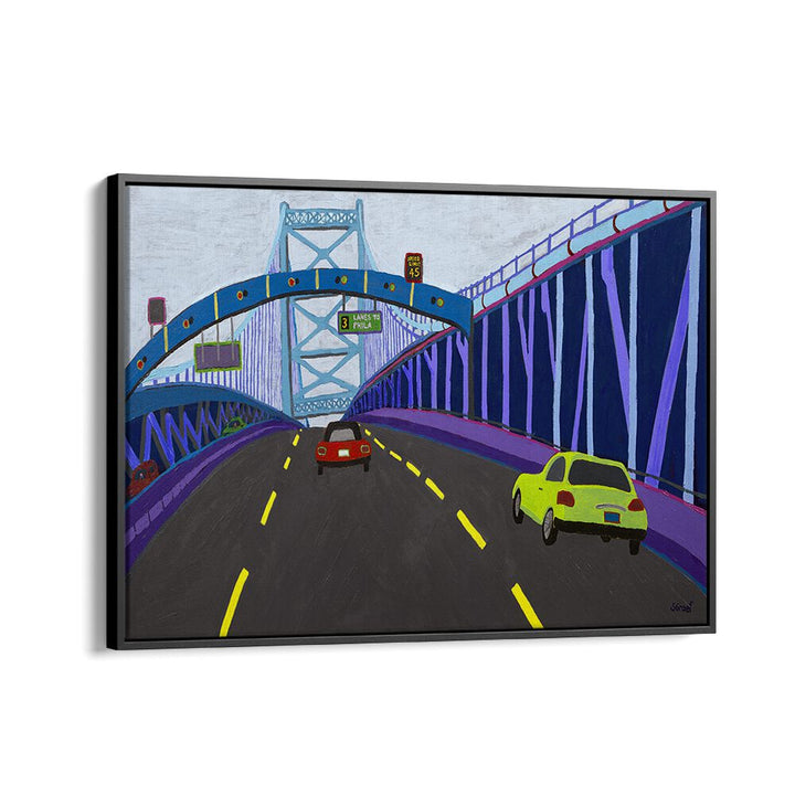 ben franklin bridge landscape art prints in Black Floater Frame