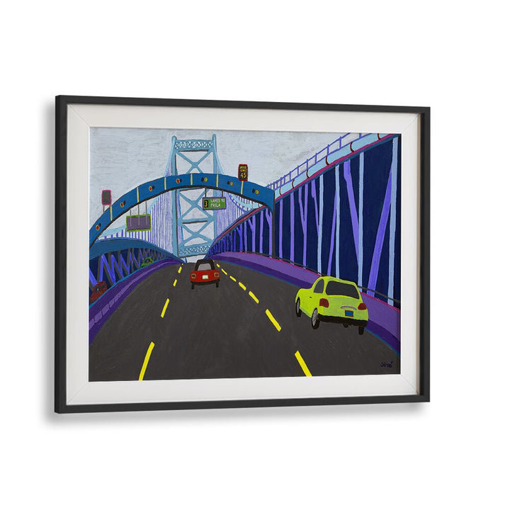 ben franklin bridge landscape art prints in Black Frame With Mount