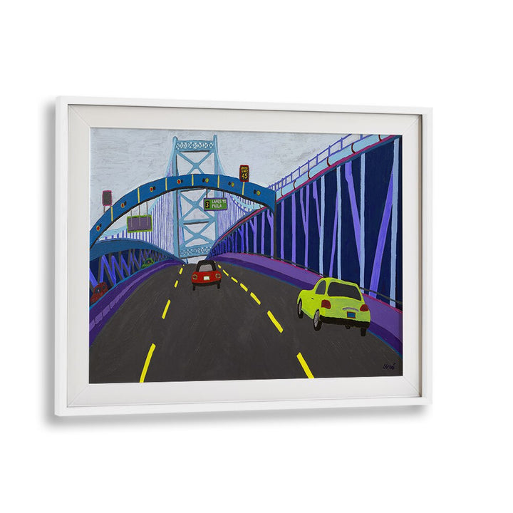 ben franklin bridge landscape art prints in White Frame With Mount