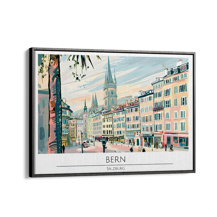 bern-salzburg  travel posters in Black Floater Frame