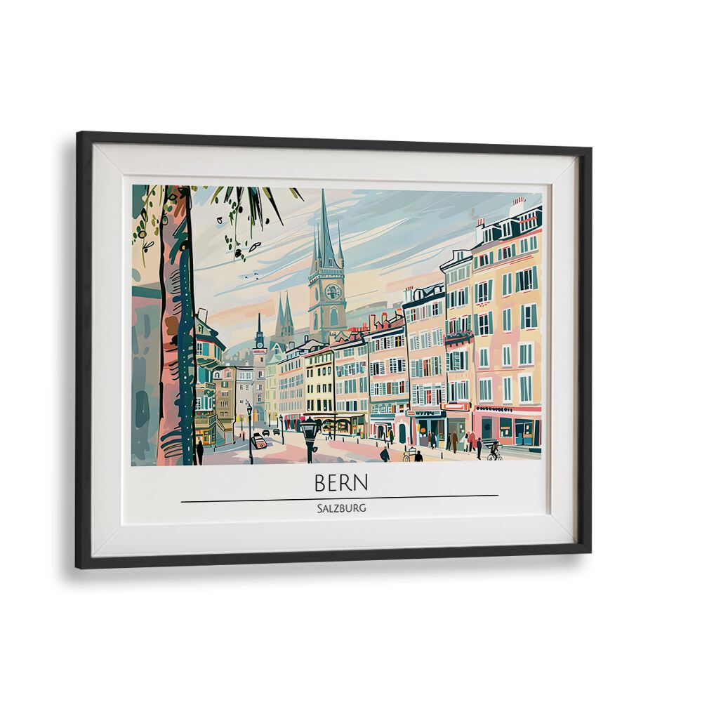 bern-salzburg  travel posters in Black Frame With Mount