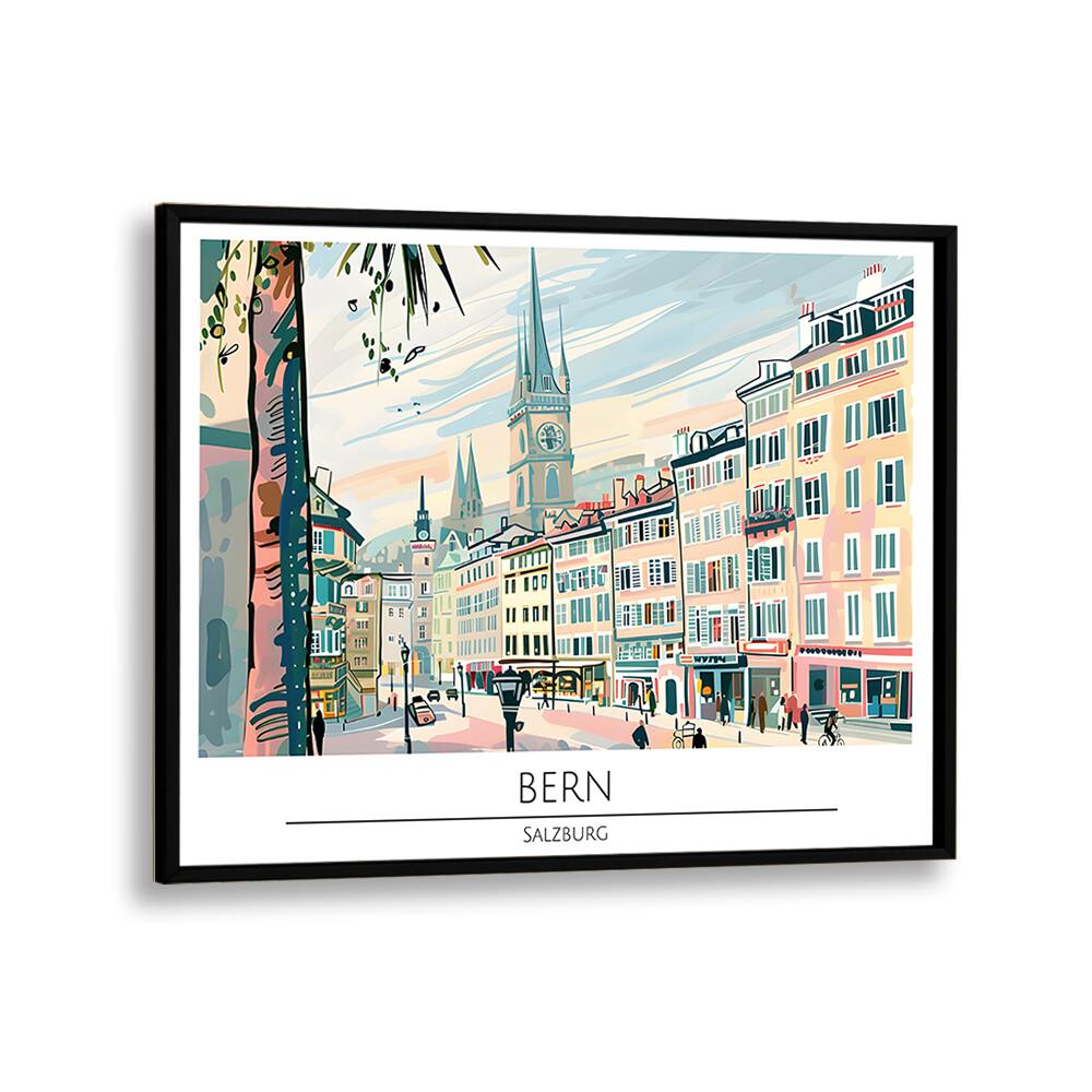 bern-salzburg  travel posters in Black Plain Frame