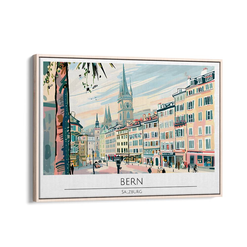 bern-salzburg  travel posters in Oak Wood Floater Frame