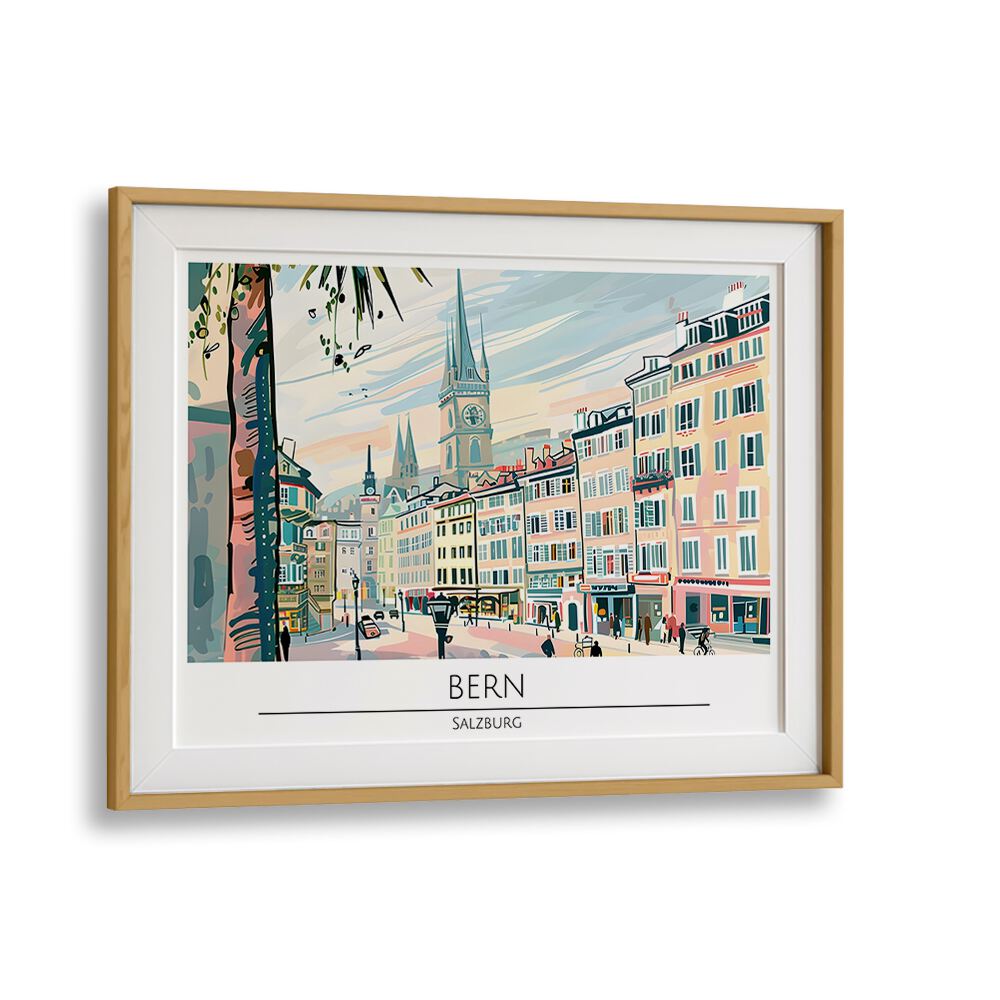 bern-salzburg  travel posters in Oak Wood Frame With Mount