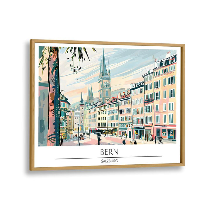 bern-salzburg  travel posters in Oak Wood Plain Frame