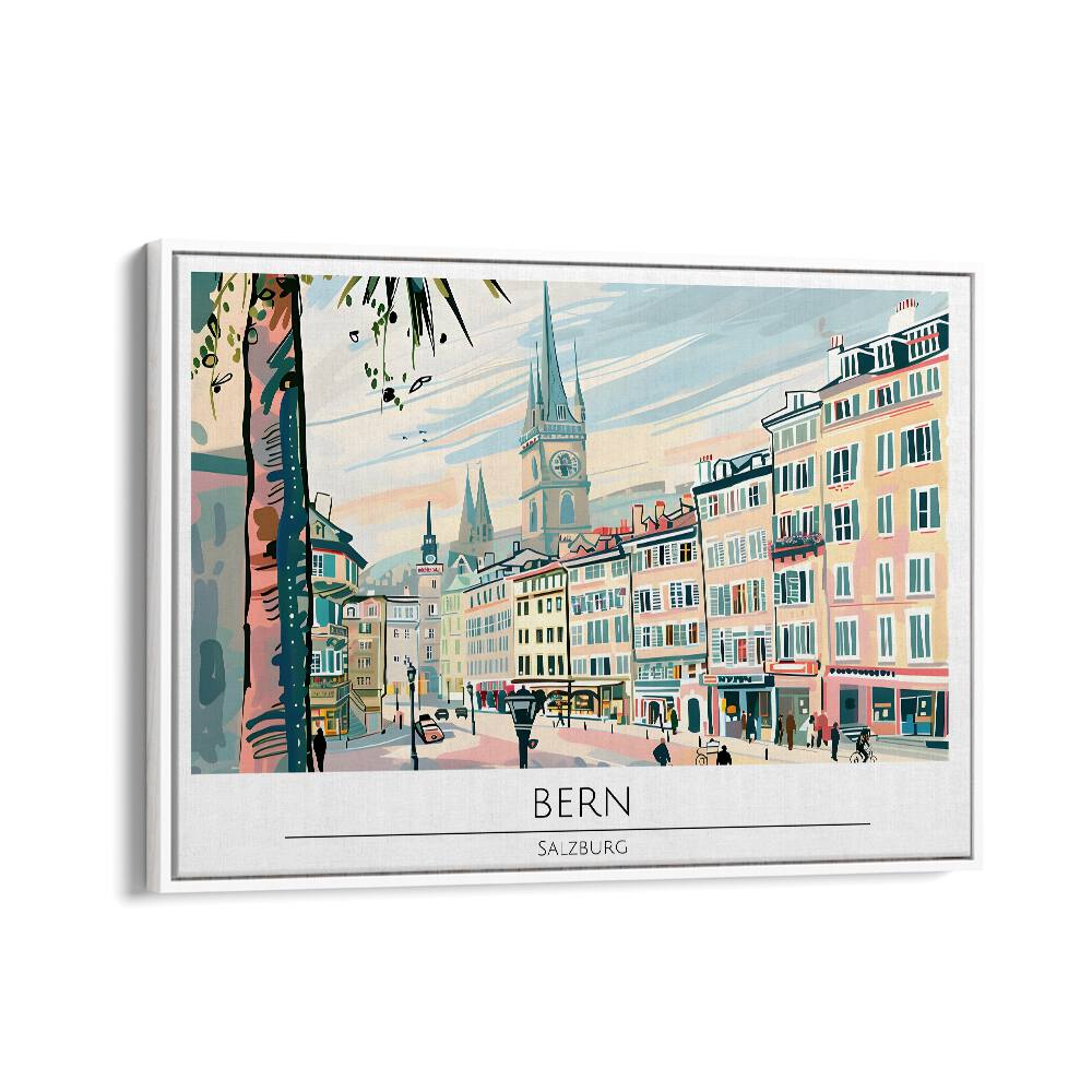 bern-salzburg  travel posters in White Floater Frame