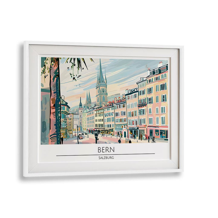 bern-salzburg  travel posters in White Frame With Mount