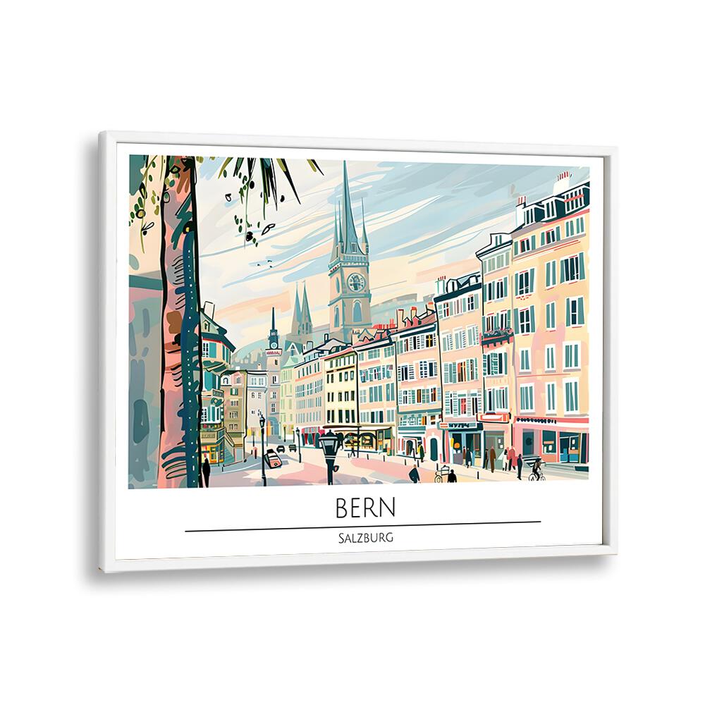 bern-salzburg  travel posters in White Plain Frame