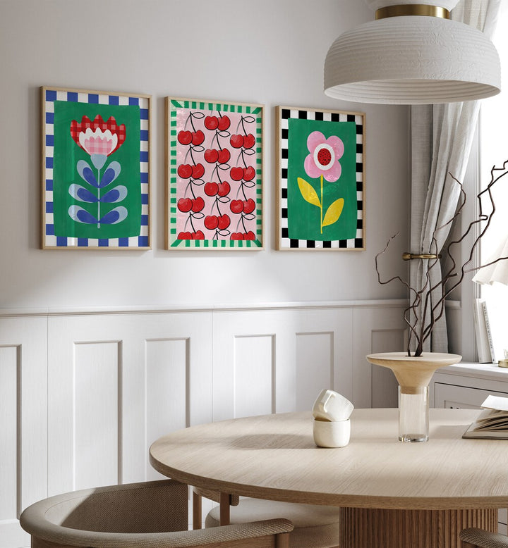 Vibrant BERRY BLOOMS SET, SET OF 3 PAINTINGS adds color and beauty to your space, perfect for any room decor.