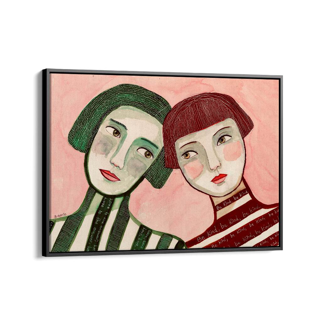 best friends women illustration paintings in Black Floater Frame