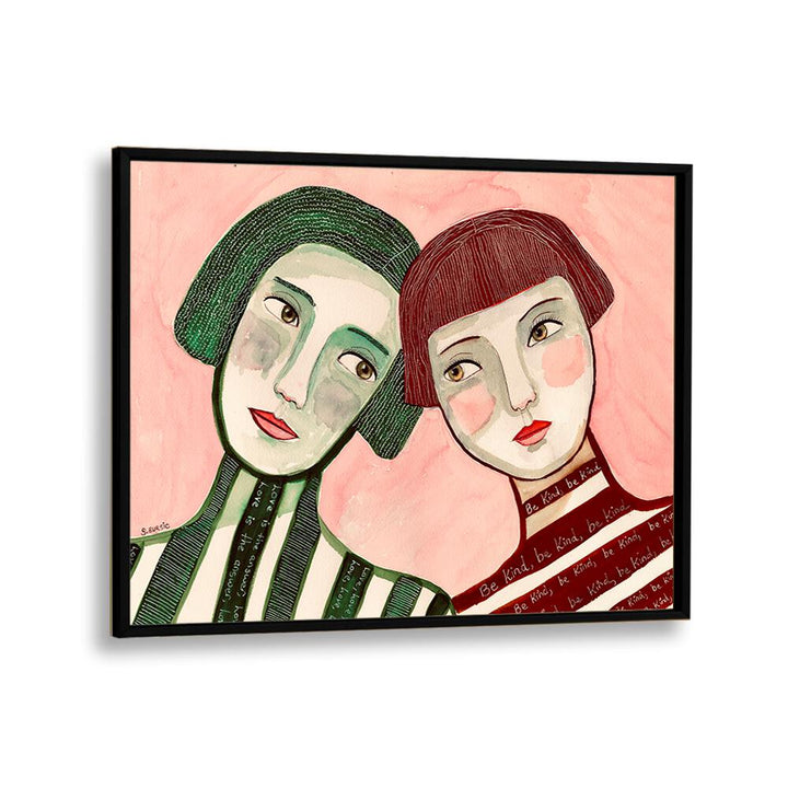 best friends women illustration paintings in Black Plain Frame